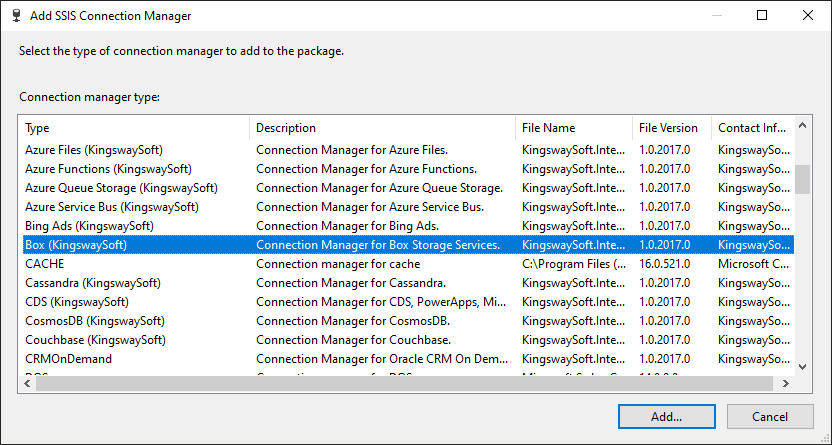 add SSIS Box connection manager
